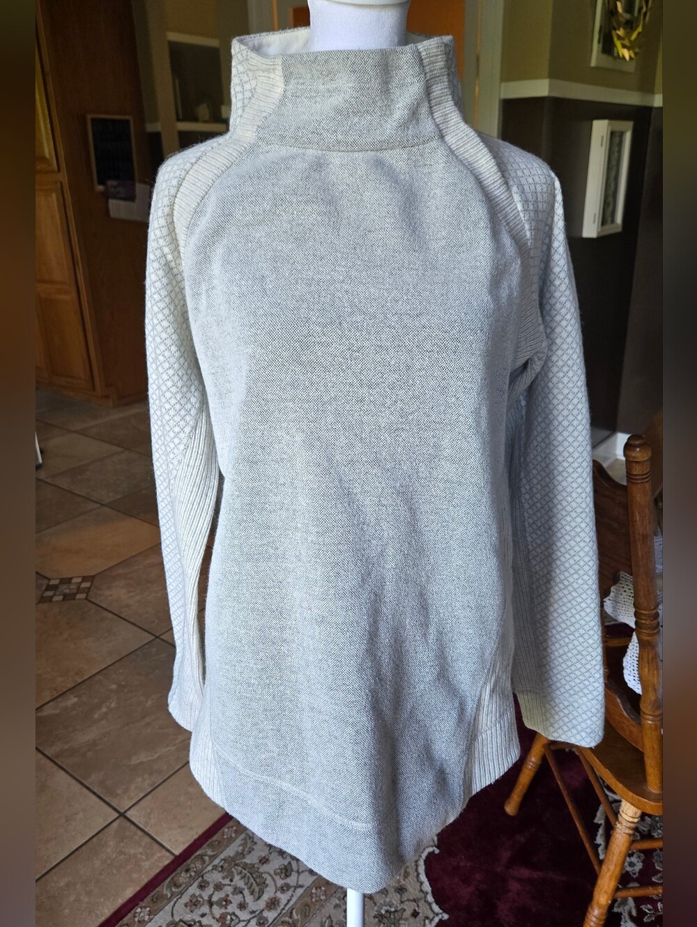Light Gray Knit Pullover Snap Collar Wool Blend Sweater